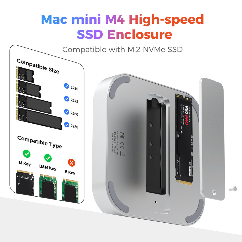 Mac Mini M4 Dock with 40Gbps M.2 NVMe SSD Enclosure, Tool-Free External Hard Drive Enclosure for Mac Mini M4/M4 Pro, Compatible with Thunderbolt 4/3, USB4/3.2/3.0, Supports 2230/2242/2260/2280(M Key)
