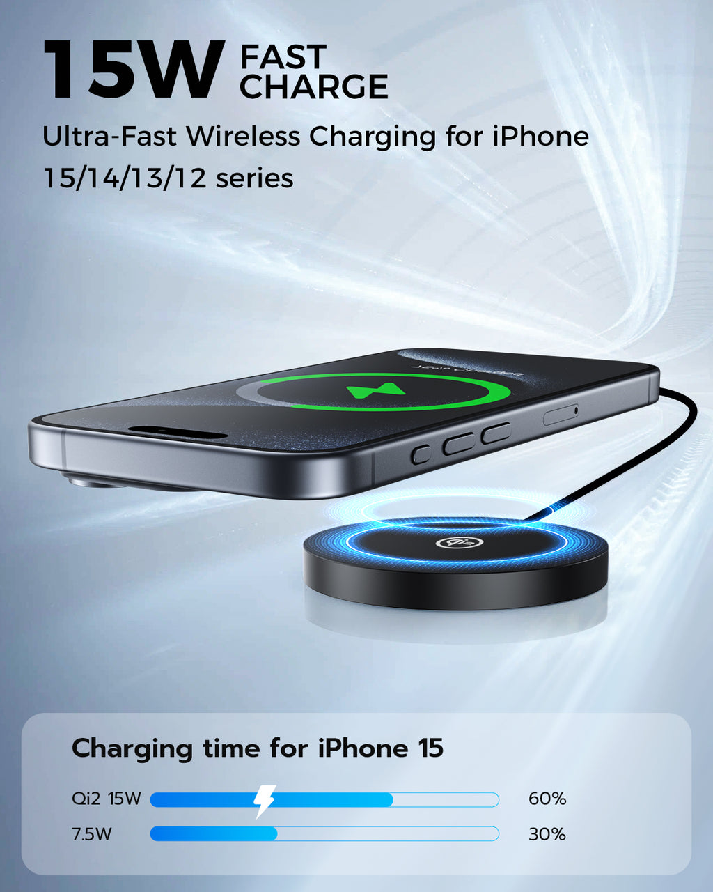 Qi2 Certified 15W Wireless Charger, Black, 2 Pack