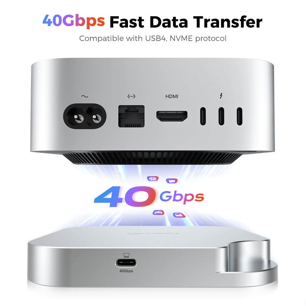 Mac Mini M4 Dock with 40Gbps M.2 NVMe SSD Enclosure, Tool-Free External Hard Drive Enclosure for Mac Mini M4/M4 Pro, Compatible with Thunderbolt 4/3, USB4/3.2/3.0, Supports 2230/2242/2260/2280(M Key)