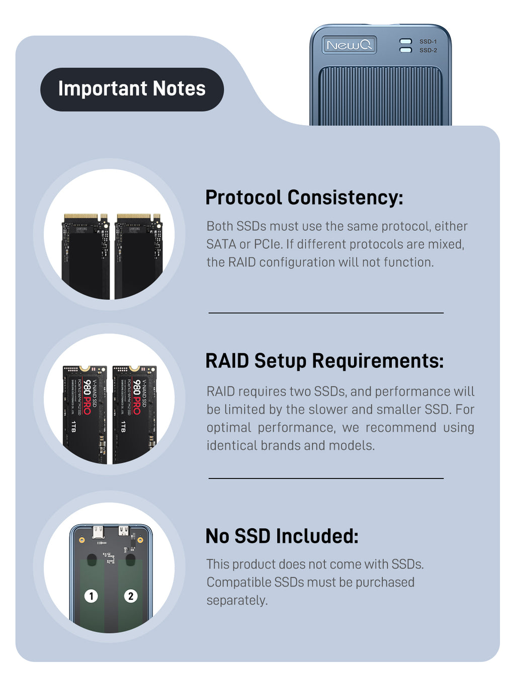 Dual Bay Raid SSD Enclosure: 2280 M2 Hard Drive Enclosure with Clone Mode & Raid 0/1 & JBOD Mode, 20Gbps Compatible to PCIe NVMe Harddrive Cloning HDD, Offline Duplicator