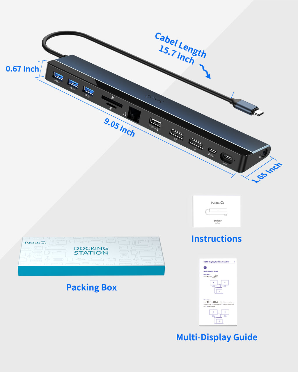12-in-1 USB C Docking Station Dual Monitor, Midnight Blue
