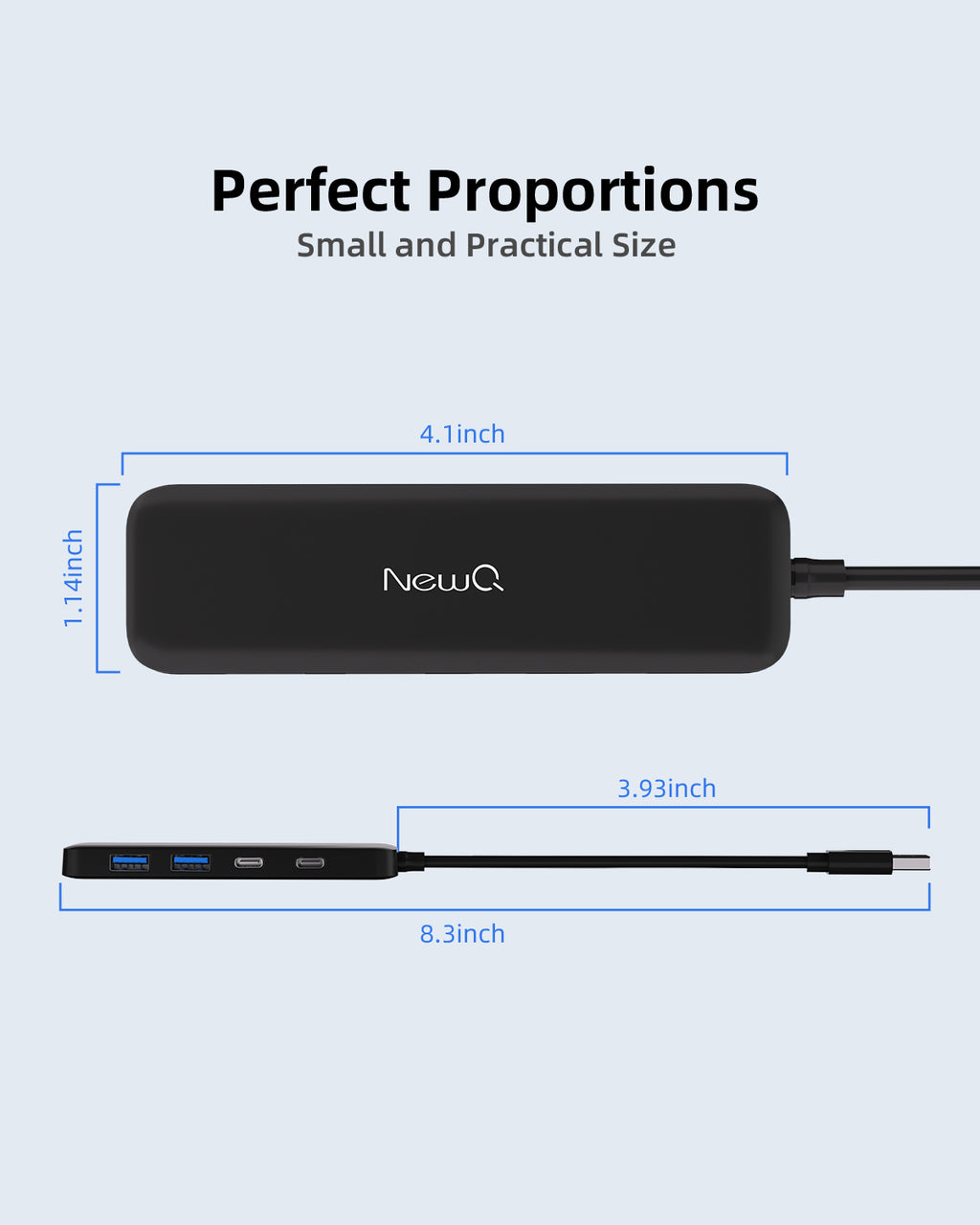 Dual USB-A USB-C Hub with 2ft Cable