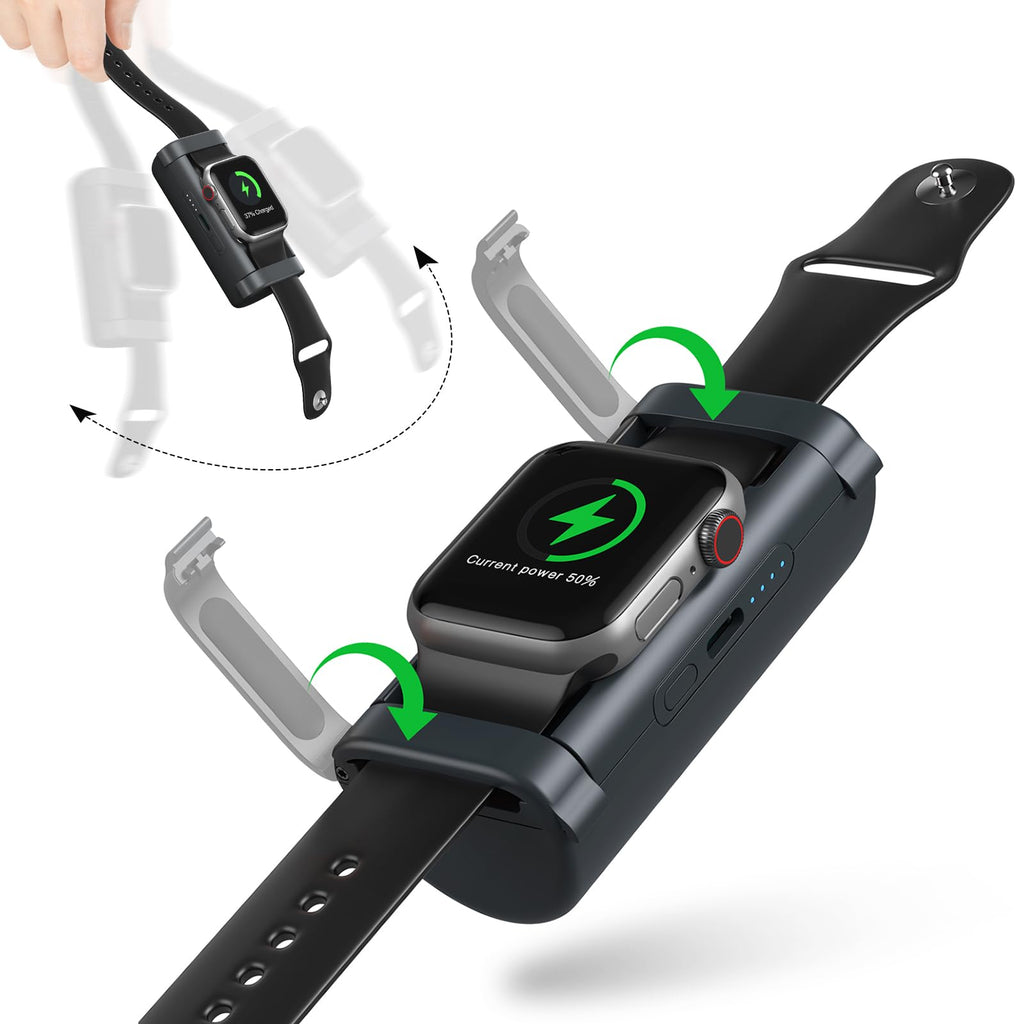 Lockable Portable Charger for Apple Watch 1800mAh, Black