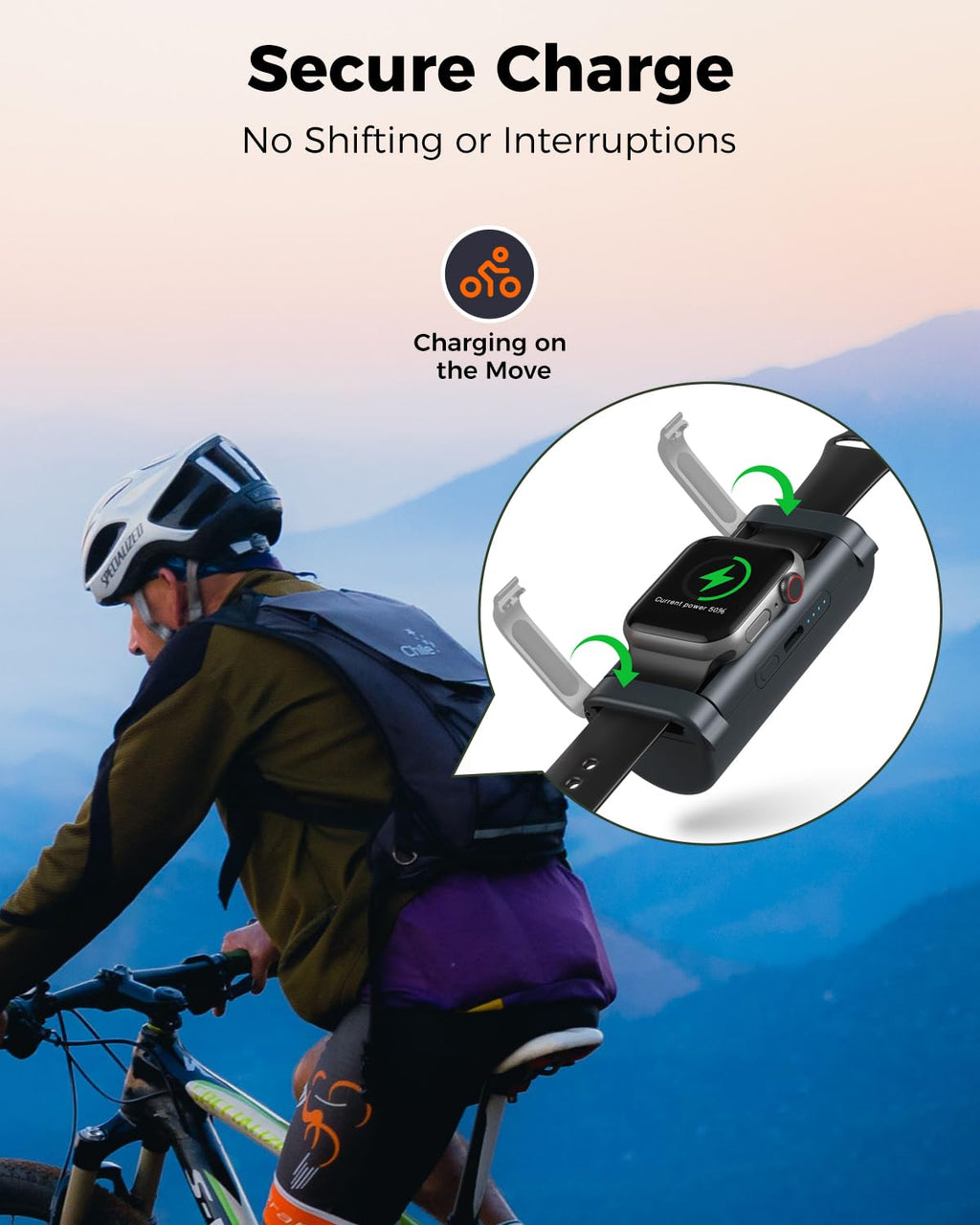 Lockable Portable Charger for Apple Watch 1800mAh, Black