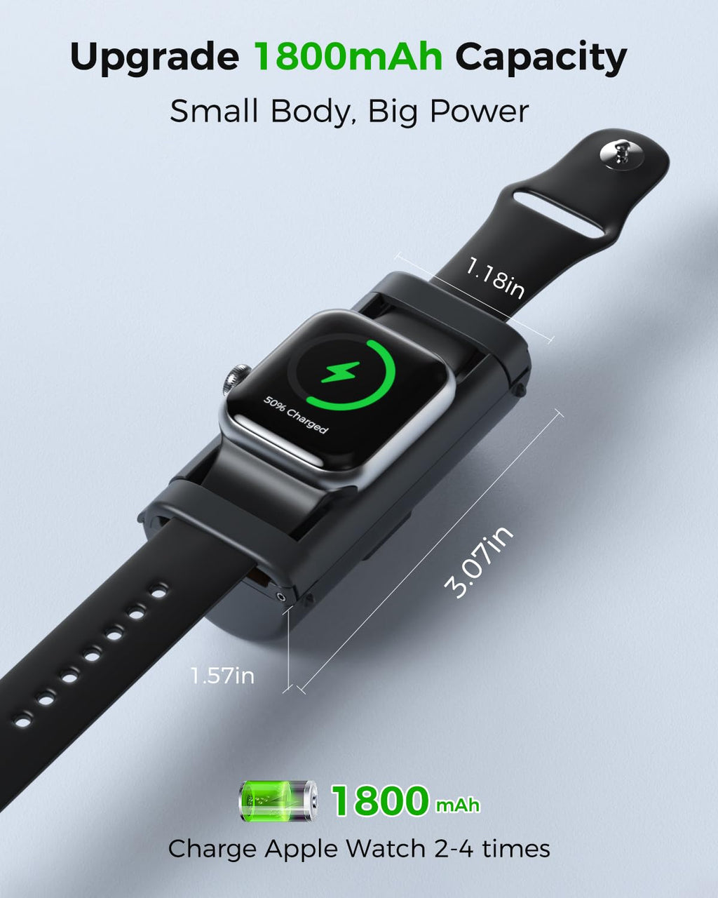 Lockable Portable Charger for Apple Watch 1800mAh, Black
