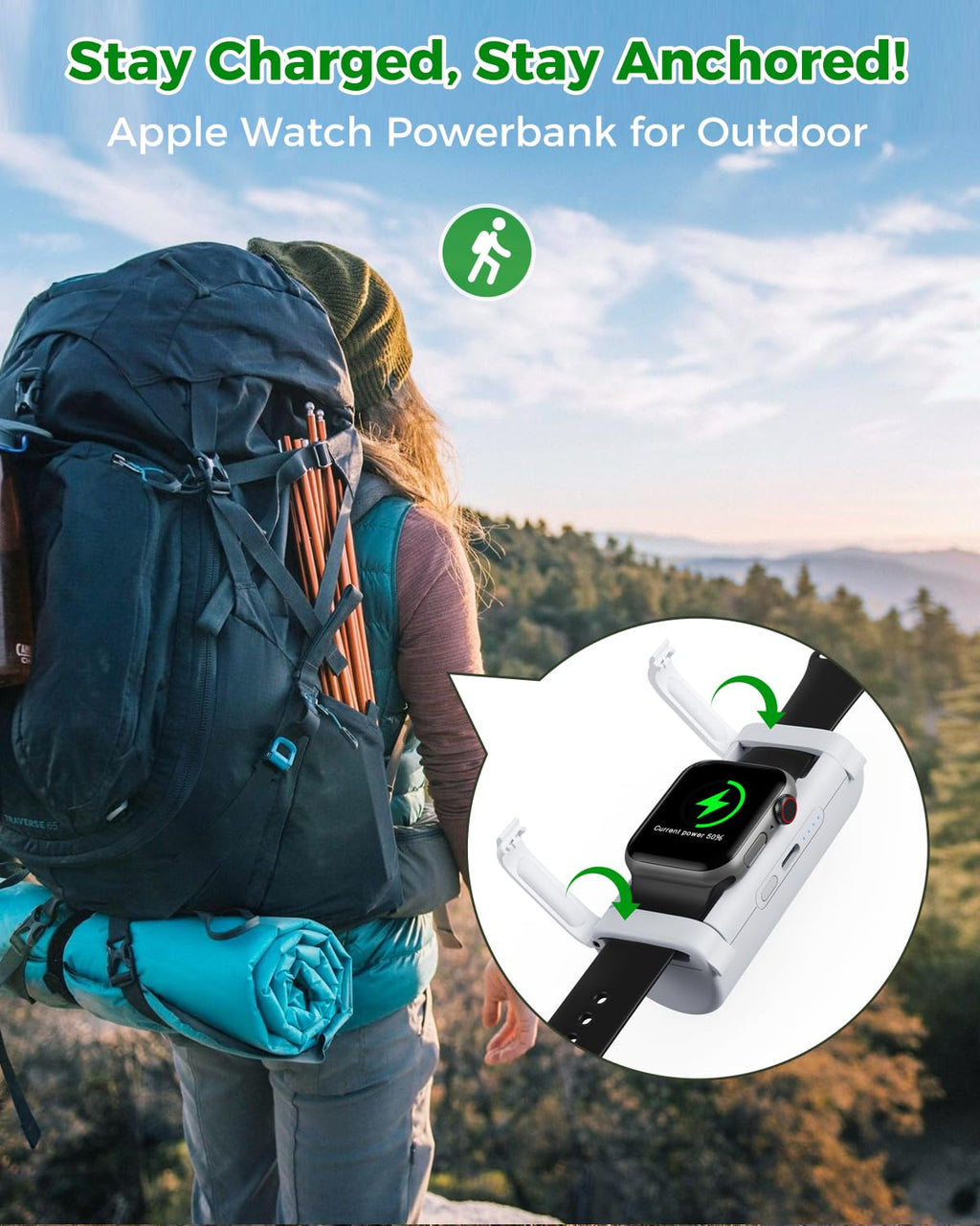 Lockable Portable Charger for Apple Watch 1800mAh, White