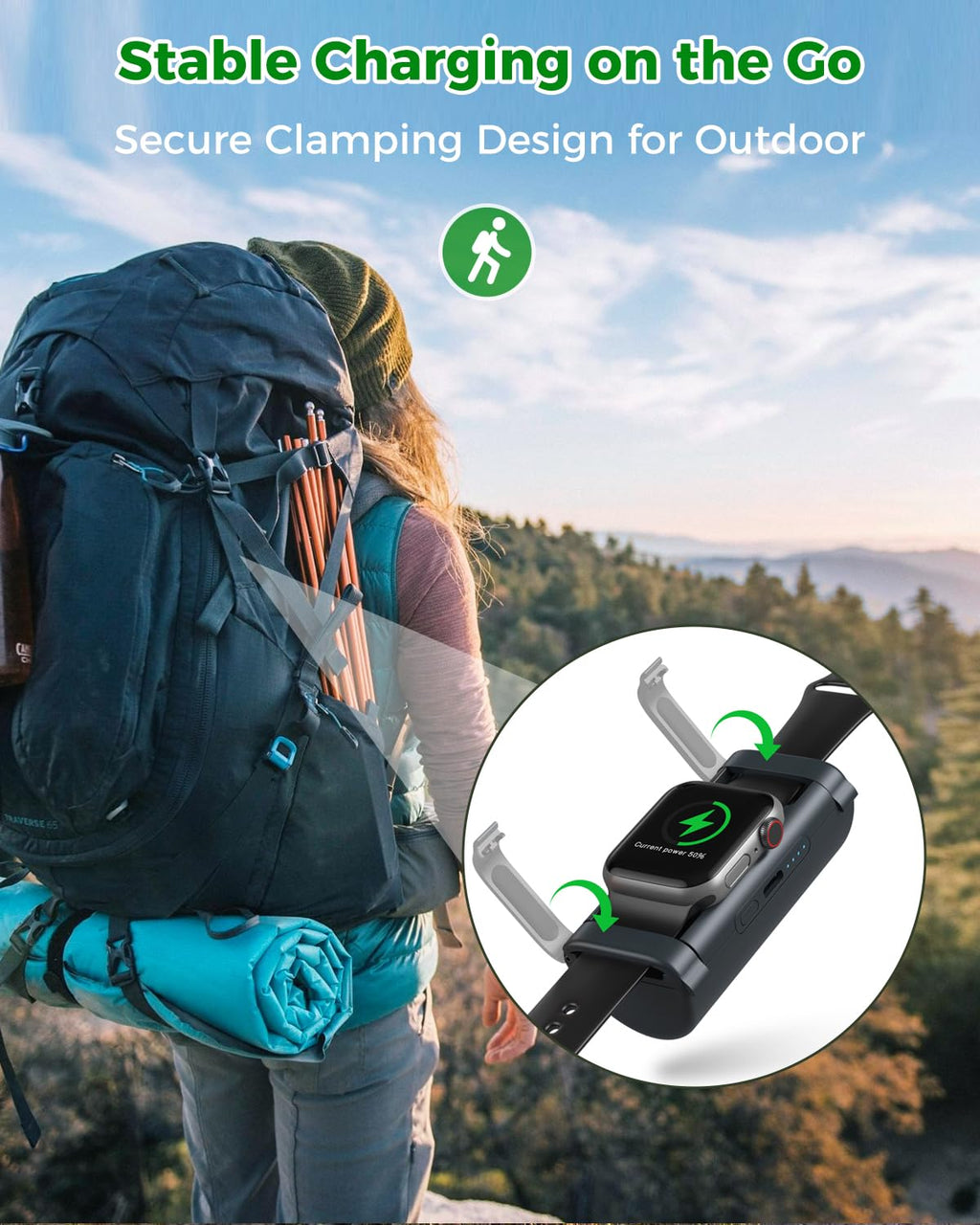 Lockable Portable Charger for Apple Watch 1800mAh, Black