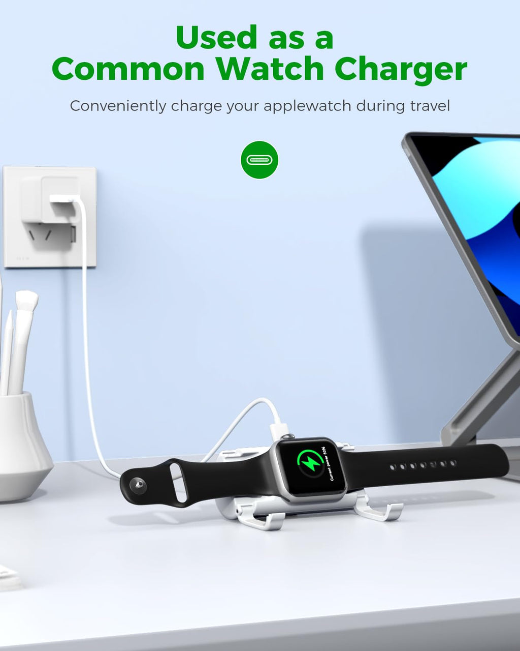 Lockable Portable Charger for Apple Watch 1800mAh, White