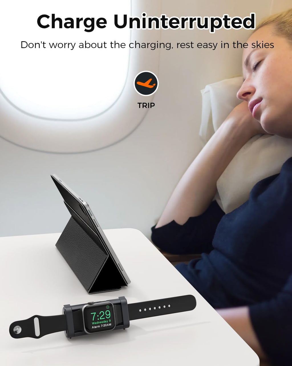 Lockable Portable Charger for Apple Watch 1800mAh, Black