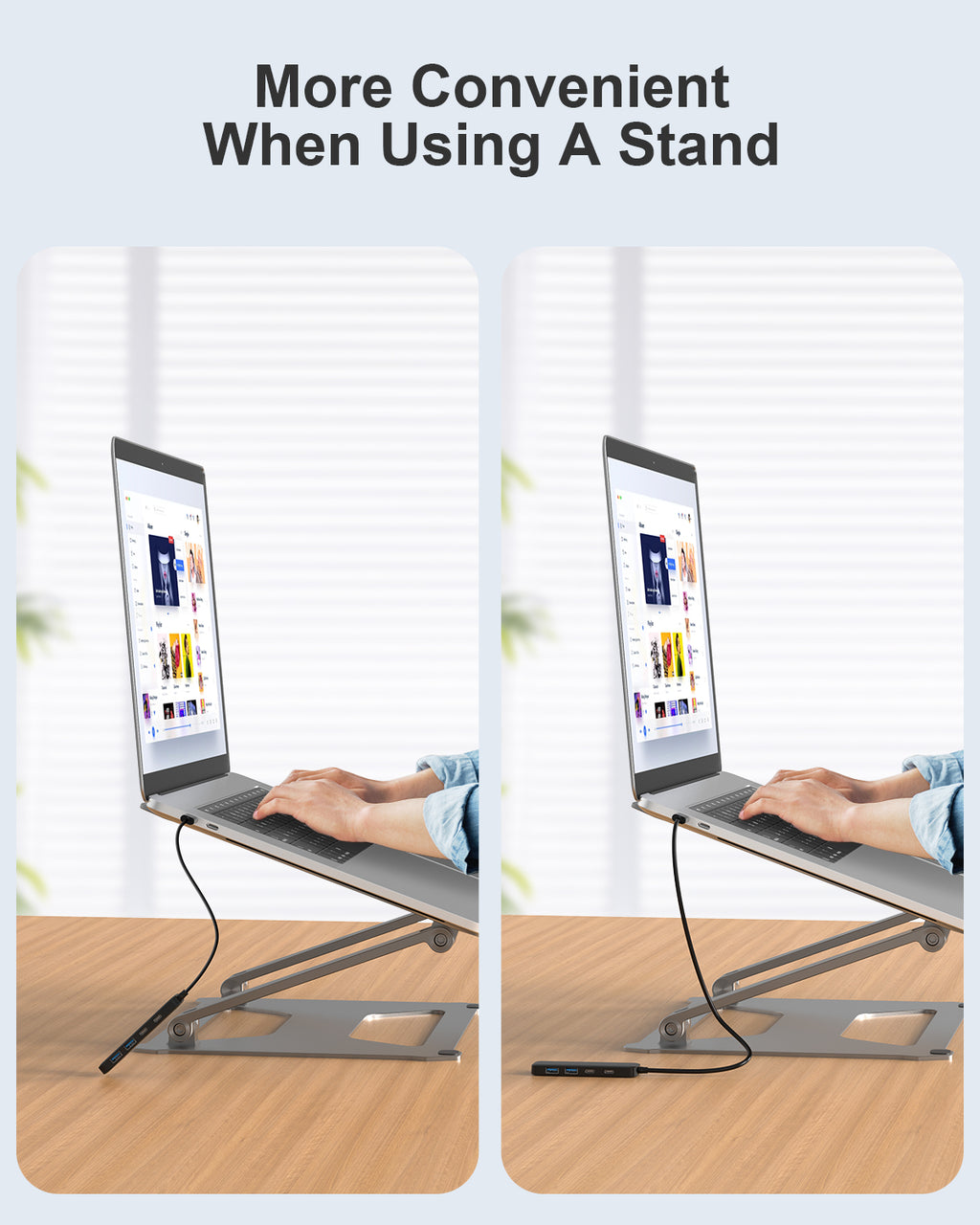 Dual USB-A USB-C Hub with 2ft Cable